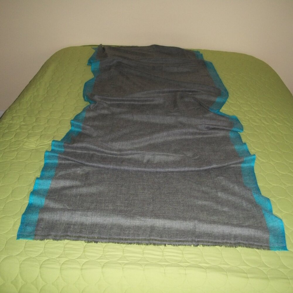 Cashmere Wrap Shawl Handmade in Nepal Grey/Blue